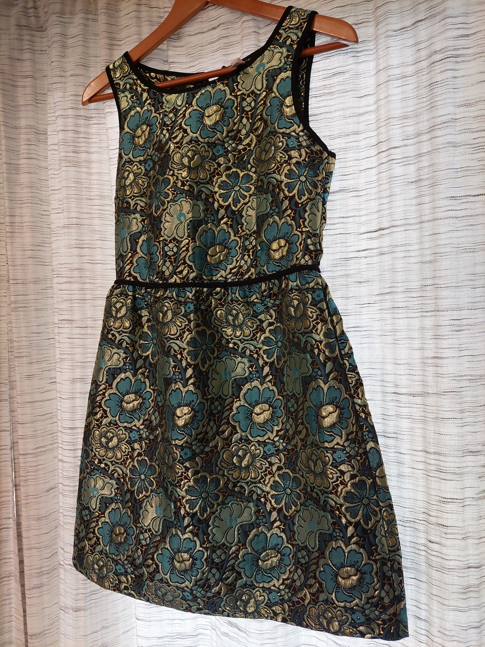 Xhilaration Teal and Gold Floral Brocade Sleeveless Dress